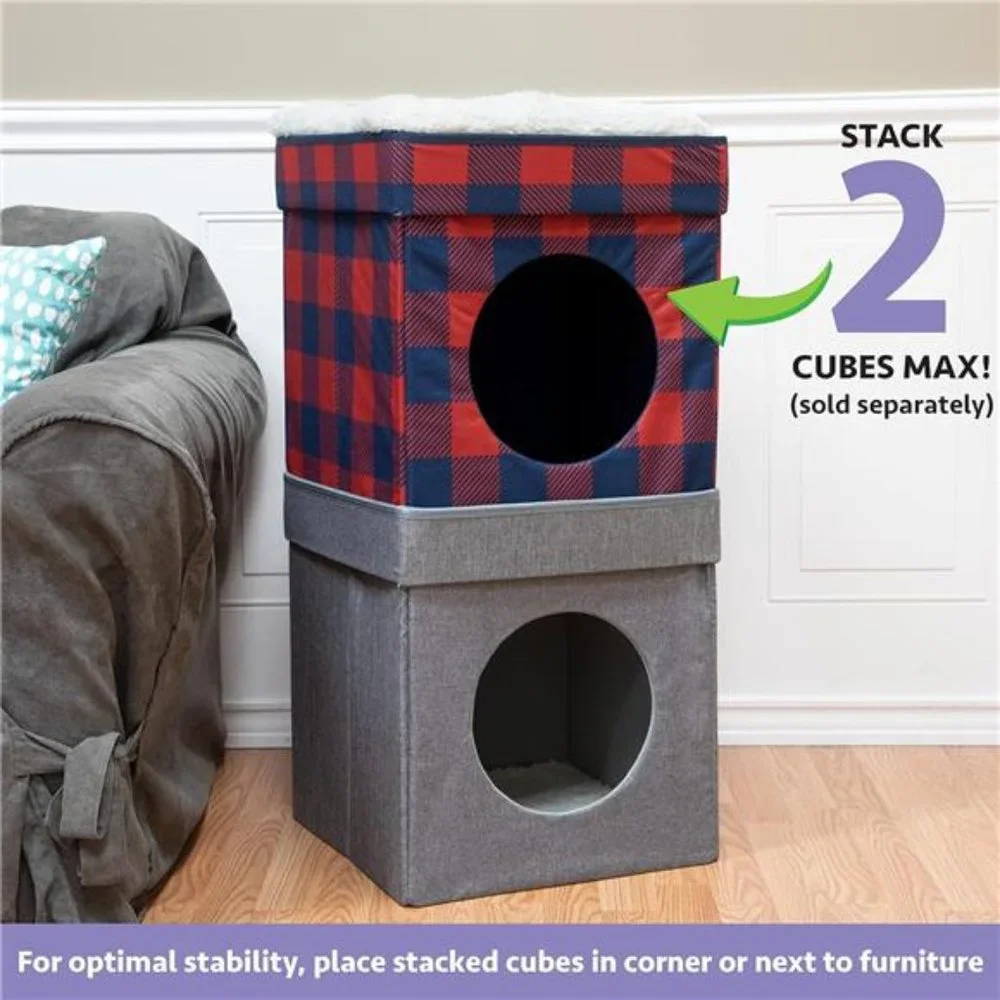 Kitty City Large Cat Bed, Stackable Cat Cube, Indoor Cat House Cat Scratcher,Red